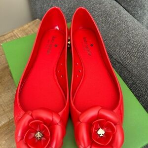 Kate Spade Red Jelly Flats (never worn)